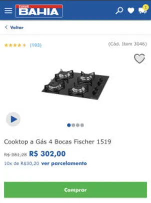 Cooktop a Gás 4 Bocas Fischer 1519 | R$302