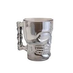 Lyor Caveira Rock Style Caneca para Chopp e Cerveja de Vidro, Cinza, 510 ml