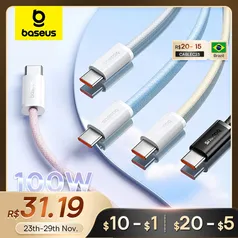 Baseus Tipo C Cabo de carregamento rápido USB, 100W