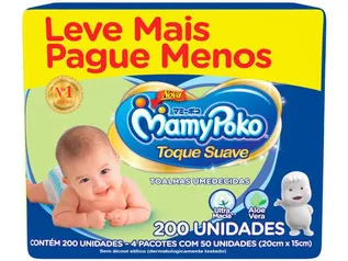 (Leve 3 Pague 2) Lenços Umedecidos Mamypoko Toque Suave. Embalagem com 200 unidades. | R$16