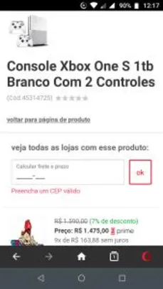 Console Xbox One S 1tb Branco Com 2 Controles a partir de R$1475