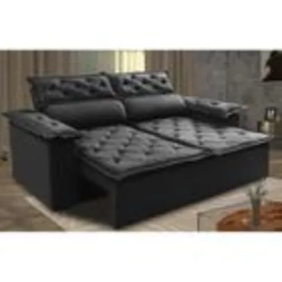 (Ouro) Sofá Retrátil e Reclinável Cama inBox Compact 1,50m Tecido Suede Velusoft Preto