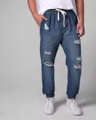 Calça jeans masculina jogger destroyed denim médio 