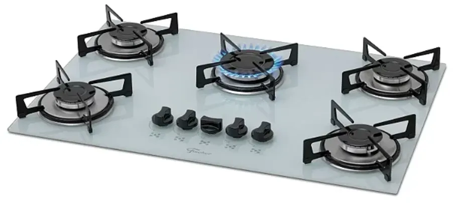 Cooktop Fischer 5 Bocas Gás Mesa Vidro Branco Bivolt 1642-6986