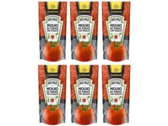 Kit Molho de Tomate Tradicional Heinz 340g - 6 Unidades | R$10