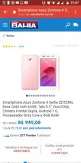 Smartphone Asus Zenfone 4 Selfie ZD553KL Rose Gold com 64GB, Tela 5.5", Dual Chip, Câmera Frontal Dupla, Android 7.0, Processador Octa Core e 4GB RAM - R$949