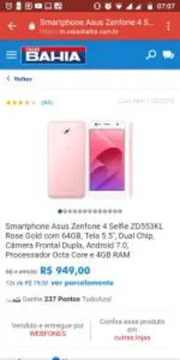 Saindo por R$ 949: Smartphone Asus Zenfone 4 Selfie ZD553KL Rose Gold com 64GB, Tela 5.5", Dual Chip, Câmera Frontal Dupla, Android 7.0, Processador Octa Core e 4GB RAM - R$949 | Pelando
