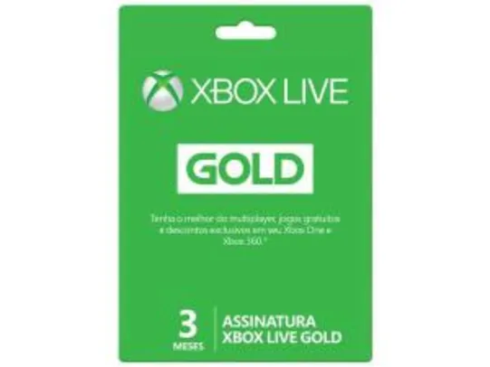 Cartão Microsoft Xbox Live Gold 3 Meses - para Xbox One e Xbox 360