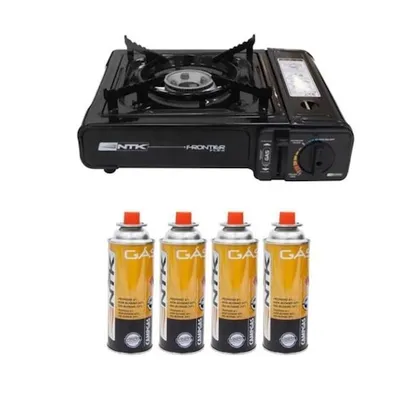 Kit Fogareiro Nautika Frontier Preto 280450 + 4 Unidades de Cartucho de Gás