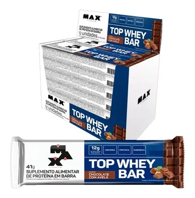 Top Whey Bar - Caixa C/12 Unidades - Max Titanium Sabor Chocolate com avelã