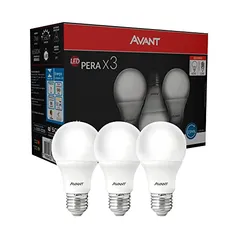 Kit Lâmpada Pera LED, 3 unidades, 7W, Luz branca 6500K, soquete E27, Bivolt, Avant