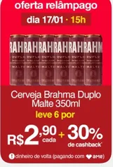 [AME R$2,03 SC R$1,77] Cerveja Brahma Duplo Malte lata 350ml