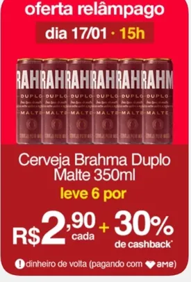 [AME R$2,03 SC R$1,77] Cerveja Brahma Duplo Malte lata 350ml