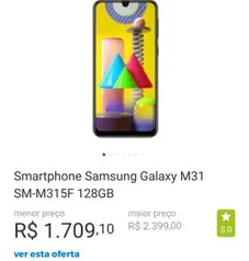 Smartphone Samsung Galaxy M31 128GB | R$ 1709