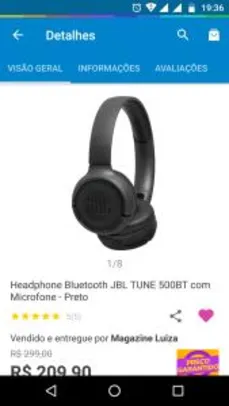Headphone Bluetooth JBL TUNE 500BT com Microfone - Preto por R$ 210