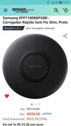 Samsung - Carregador Rápido Sem Fio Slim, Preto | R$100