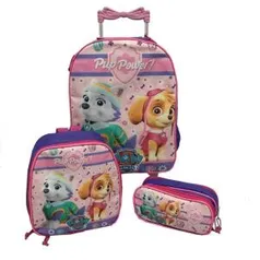 Kit Mochila Escolar Infantil Com Rodinhas Patrulha Canina Skye Menina