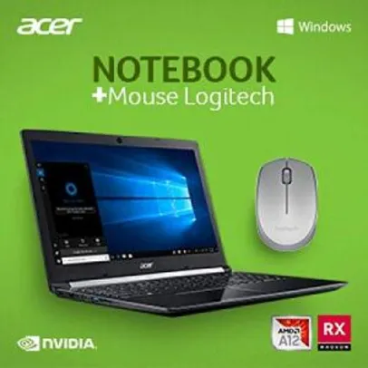 Notebook Acer Aspire 5 A12-9720p 8 GB RAM RX 540 2 GB + Mouse Logitech sem fio