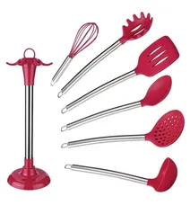 [AME 57] Conjunto de Utensílios de Cozinha Silicone 7 Peças Vermelho - Euro Home