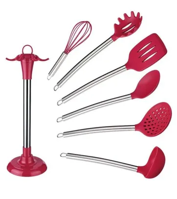 [AME 57] Conjunto de Utensílios de Cozinha Silicone 7 Peças Vermelho - Euro Home