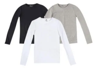 Kit 3 Camisetas Manga Longa Branco Cinza E Preto G Hering | R$ 25