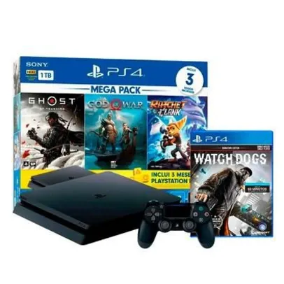 Console PlayStation 4 Mega Pack V18, 1TB, Ghost of Tsushima + God of War + Ratchet & Clank - 3006678 + Game Watch Dogs PS4