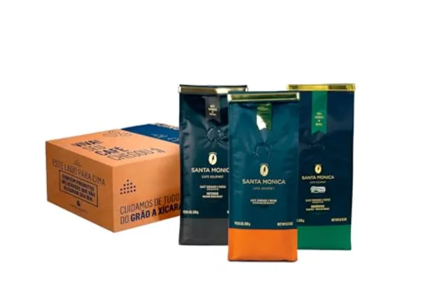 Pack 3x Café Santa Monica Moídos Gourmet Intenso, Orgânico e Tradicional 