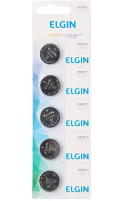Bateria de litio CR2025 cartela com 5 unidades 3v Elgin, Elgin, Baterias | R$7