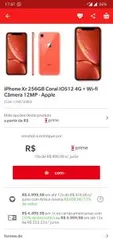 iPhone XR 256 GB -  cor Coral - R$4999