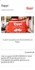 [ELO] R$ 15 OFF nas compras acima de R$ 100 na Rappi