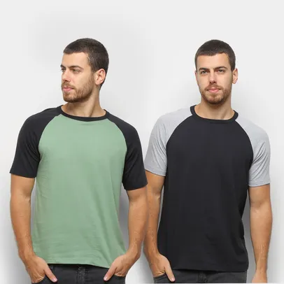 Kit Camiseta Básica Raglan Masculina c/ 2 Peças