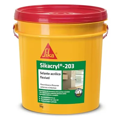 [ PRIME ] Sika - Selante acrílico flexível - Sikacryl-203 branco - Massa para trincas - Uso em concreto e alvenaria - Fácil aplicação - Galão 5Kg