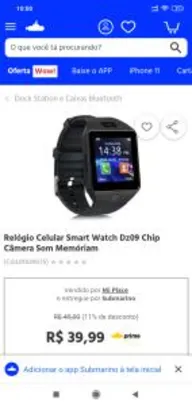 Relógio Celular Smart Watch Dz09 Chip Câmera Som Memóriam | R$40