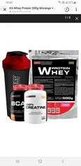 Kit Whey Protein 500g Morango + BCAA Pó + 100% Creatine 100g + Coquete