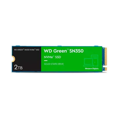 SSD WD Green SN350 2TB, M.2 2280, PCIe, NVMe, Leitura: 3200MB/s, Gravação: 3000 MB/s, Verde - WDS200T3G0C