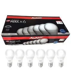 Kit Lâmpadas Pera LED, 6 unidades, 9W, Luz branca 6500K, soquete E27, Bivolt, Avant