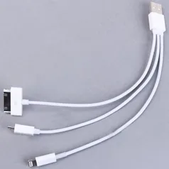 (Cabo 3 em 1) Carregador para 30 Pinos, iPhone 8 Pinos e Celulares Micro USB por R$4,90