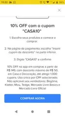 10% desconto em compras acima de R$150 Mercado Livre