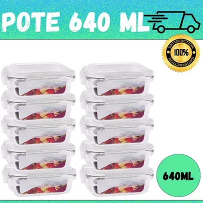 Kit 10 Potes De Vidro Retangular Com Tampa Hermética 640ml Branco