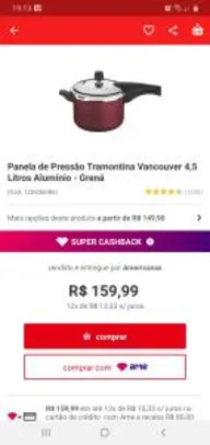 [AME R$80,00]Panela de Pressão 4,5L 20 cm Vancouver Grená - R$160