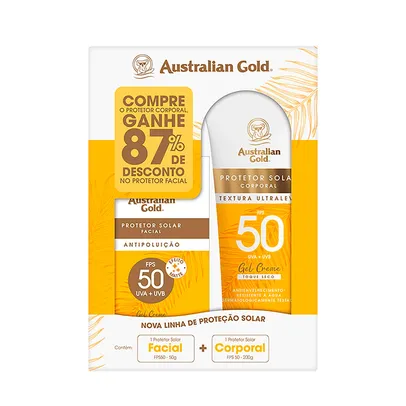 Protetor Solar Australian Gold Fps50 Gel Creme 200g Leve Protetor Facial Fps50 50g Por Um Preço Especial