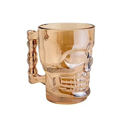 Lyor Caveira Rock Style Caneca para Chopp e Cerveja de Vidro, Laranja (Âmbar), 510 ml