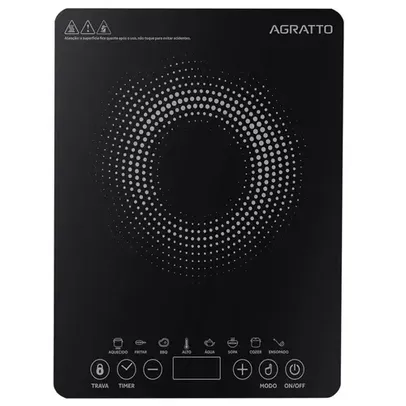 Fogão Cooktop de Indução Uma Boca Elétrico Toch Screen Display Digital Timer Agratto Acki01i