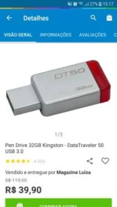 Pen Drive 32G  Kingston - DataTraveler 50 USB 3.0