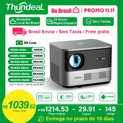 [Envio do Brasil] Projetor ThundeaL TDA6 Full HD 1920x1080 Nativo, roda 4K, com Android, WIFI e Espelhamento de Tela