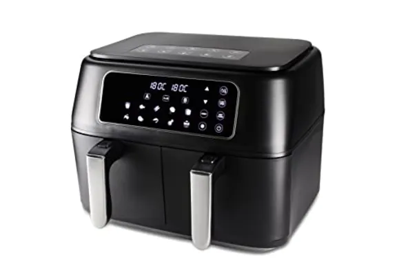 Hamilton Beach Fritadeira Duas Cestas Air Fryer 8L 12 receitas pré-sugeridas desligamento automático 1700W ASWE-006 preta 220v