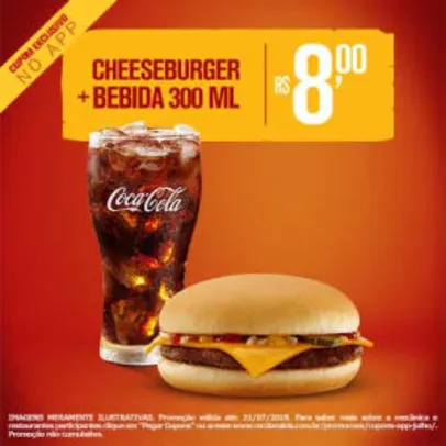 Cheeseburger + Bebida 300ml no McDonald's - R$8