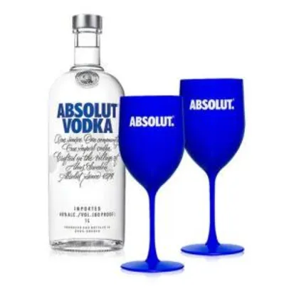 [AME] Kit Vodka Absolut Original 1L + 2 Taças por R$ 59 9 ( come Ame)