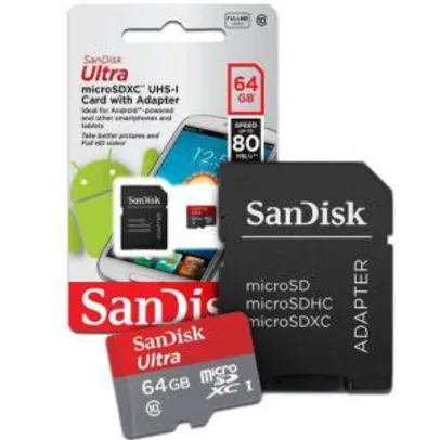 Cartão de Memoria 64gb Micro sd Cl10 80mb/s SDSQUNC Sandisk - R$39