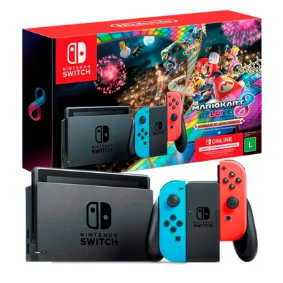 [PIX] Console Nintendo Switch + Joy-Con Neon + Mario Kart 8 Deluxe + 3 Meses de Assinatura